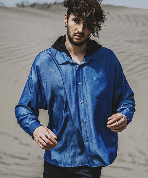 NO ID.（ノーアイディー） シャツ 「NO ID.」Hooded Tencel Denim Big