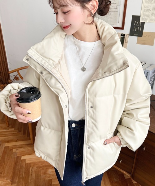 moment+ ダウンコート ダウンジャケット スタンドカラーファイバー