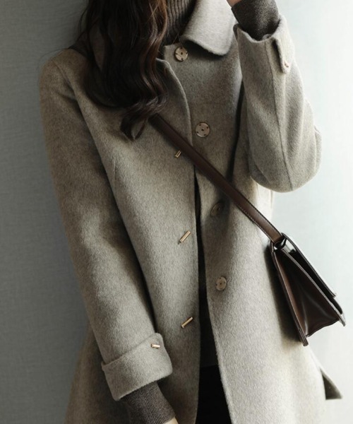 コート チェスターコート ピーコート襟 ＆ ダブルボタンのミドルウール