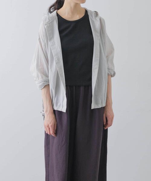 かぐれ ブラウス シャツ コットンシルクシアーフーディシャツ