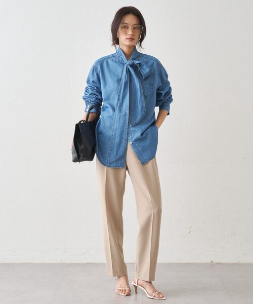 Loungedress（ラウンジドレス） ブラウス シャツ ライトデニムボウタイ