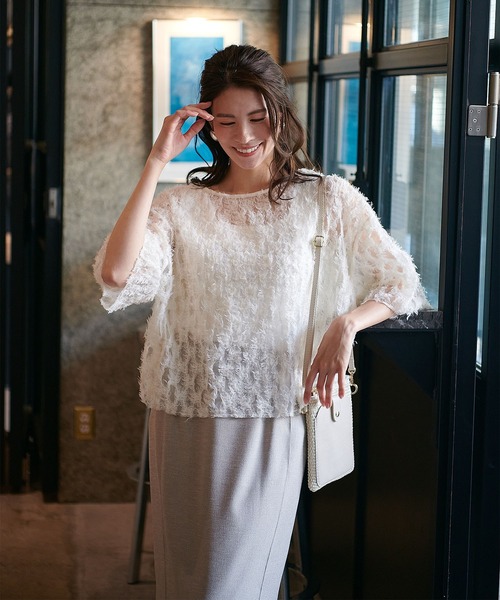 Jines（ジネス） ブラウス シャツ フェザーチュールトップス