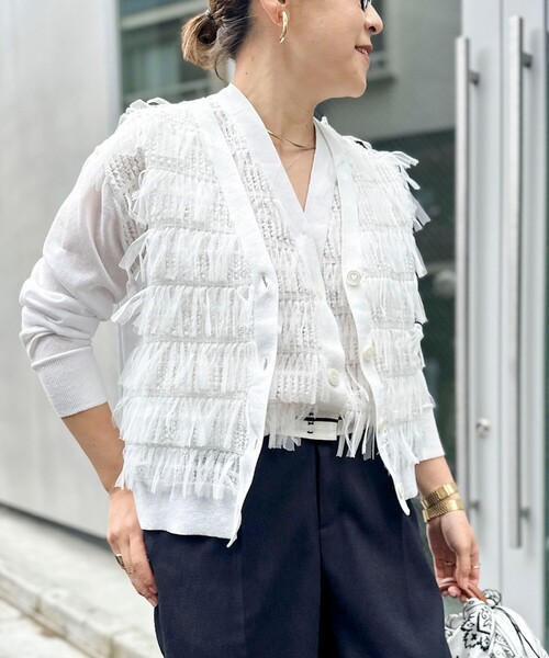 NOLLEY'S（ノーリーズ） カーディガン 「手洗い可能」チュールフリンジ