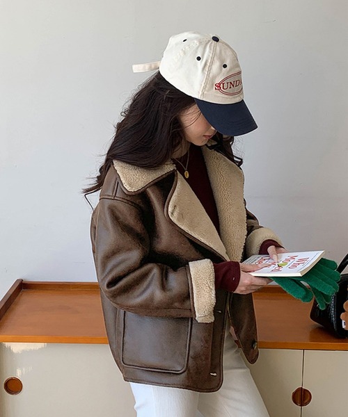 ムートンコート ボアコート 裏ボアPUビックカラージャケット