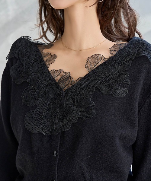 KOBE LETTUCE（神戸レタス） カーディガン 襟レースニットカーディガン