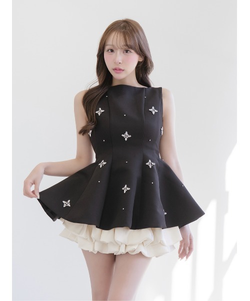 Darich（ダーリッチ） ドレス ビジューフレアバルーンミニドレス