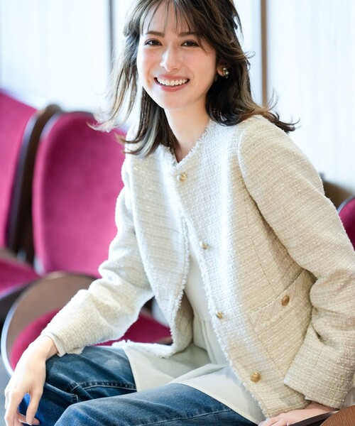 エニィスィス 24AW ツイードノーカラーミドル ジャケット 金ボタン M