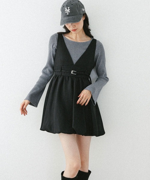 Heather（ヘザー） ワンピース ベルト付きバルーンミニジャンスカ