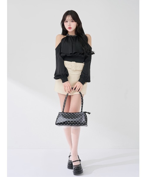 Darich（ダーリッチ） ブラウス シャツ パールネックアメスリブラウス