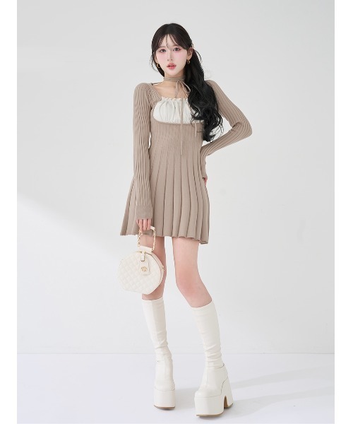 Darich（ダーリッチ） ワンピース ネックリボンデザインフレアニット