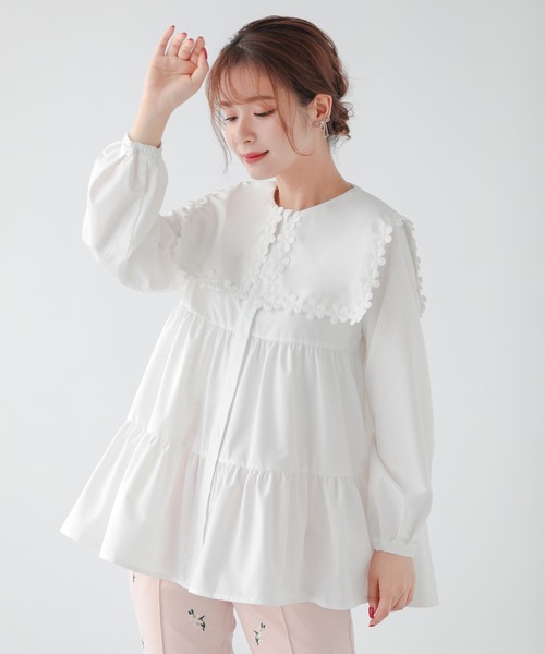Fit more（フィットモア） ブラウス シャツ フラワーレース襟ブラウス