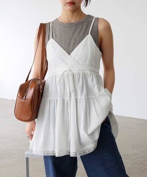 Freesia キャミソール フロントリボンティアードキャミソールトップス