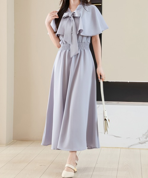 Lace Ladies（レースレディース） ワンピース ボウタイ付き ケープ風