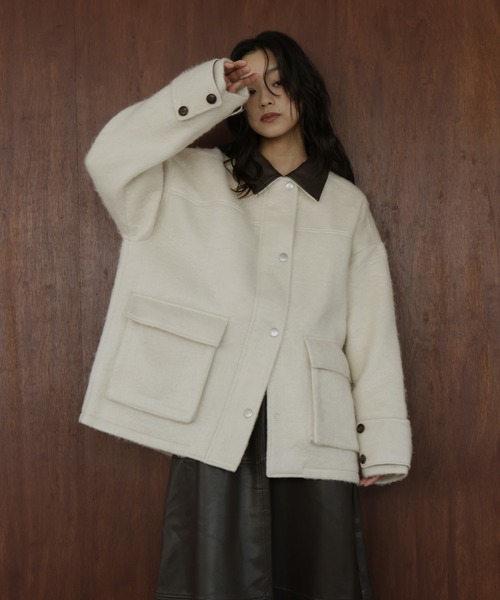 hellam（ヘラム） カバーオール レザーカラーシャギーコート