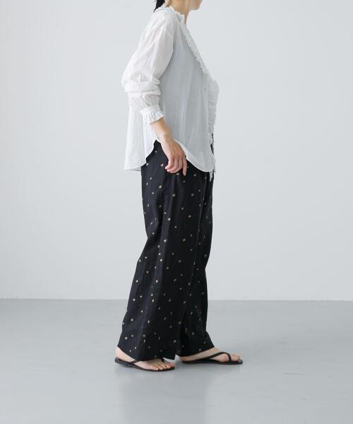 かぐれ ブラウス シャツ コットンリネンフリルカラーシャツ レディース