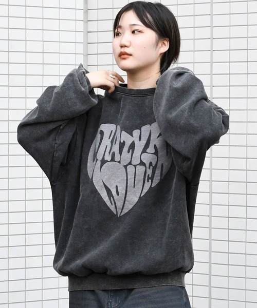 おしゃれスタ トレーナー スウェット 硫化染め プリント プルオーバー