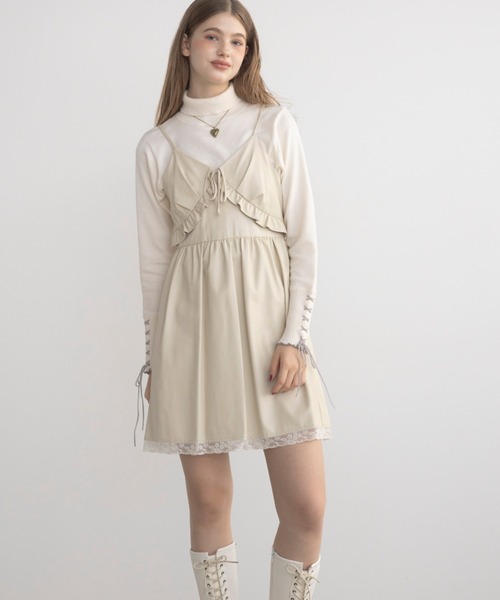 ワンピース leather frill onepiece／レザーフリルキャミワンピース