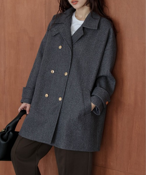 ピーコート pコート ダブルボタンウール混ピーコート レディース