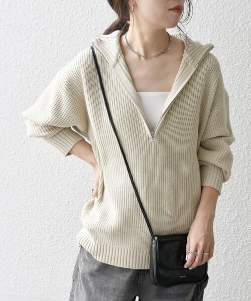 SHIPS any セーター ニット any:「手洗い可能」ハーフジップ 畦編み