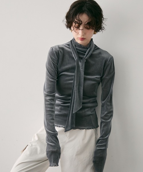 Trish（トリッシュ） tシャツ シアーフロッキーボウタイ付きハイネック