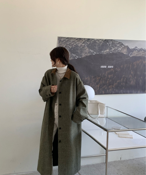 emi+ コート モッズコート レディース 襟コーデュロイ ロングチェック