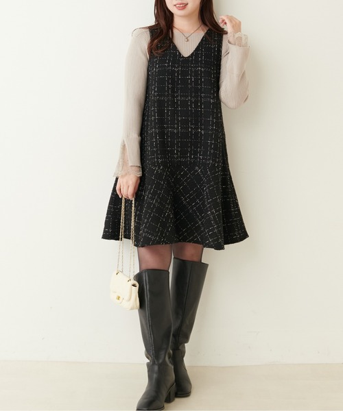 natural couture ワンピース 「canami」ツイードチェックミニ