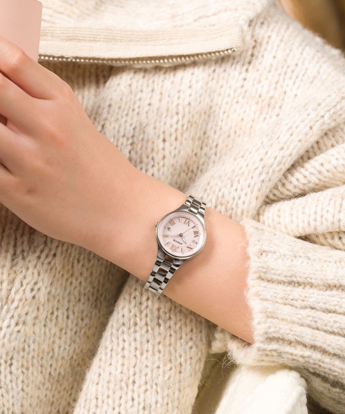 wicca（ウィッカ） 腕時計 ソーラーテック電波時計 シルバー×ピンク