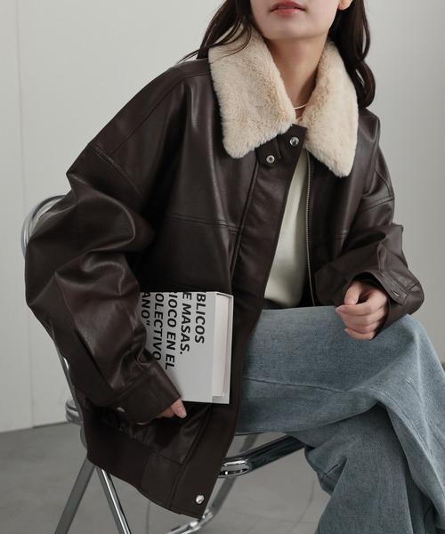 ap retro ブルゾン アウター 「ファー襟取り外し可能」 フェイクレザー