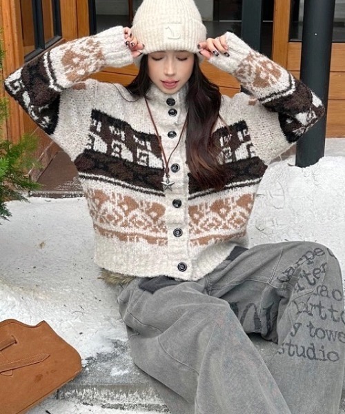 SHEENA（シーナ） カーディガン ノルディック柄カウチンニット