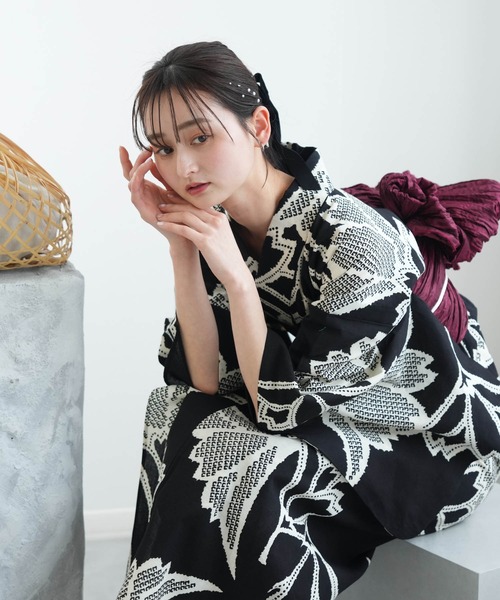 utatane 浴衣 手染め注染浴衣3点セット utatane×注染工房 赤坂紬 黒地