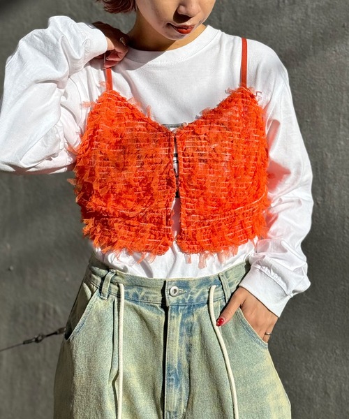 CIAOPANIC（チャオパニック） キャミソール チュールフリンジビスチェ