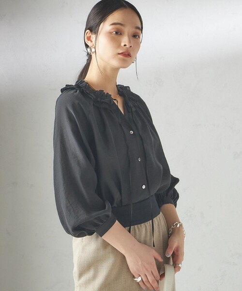 SHIPS（シップス） ブラウス シャツ 「手洗い可能」シルク混 シアー