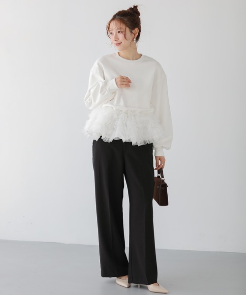 fitmore ミルフィーユフリルスウェット グレー Fit more フィットモア