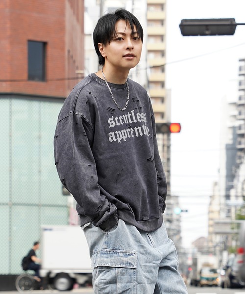 トレーナー スウェット 硫化染め ダメージ加工 ロゴトレーナー