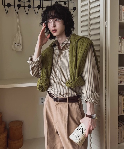 NOWLE（ノウル） シャツ 「NOWLE」アースカラー ピンストライプ シャツ