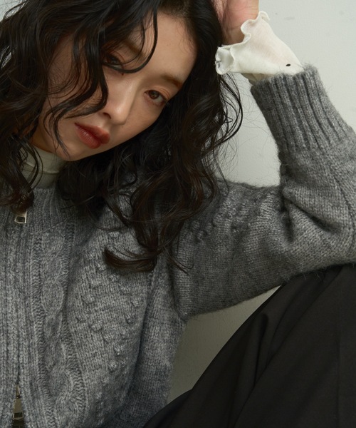 カーディガン Double-zip Aran knit cardigan / ダブルジップアラン