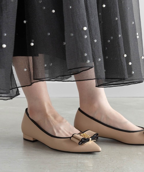 RANDA（ランダ） パンプス モノグラムパーツリボンフラットパンプス