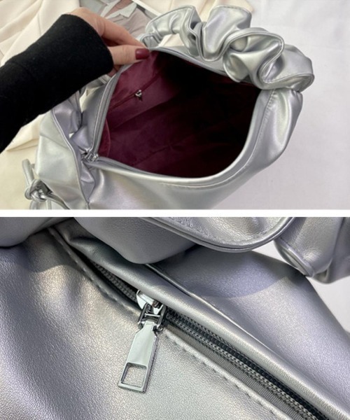 ショルダーバッグ バッグ フリルギャザーシルバーショルダーバッグ