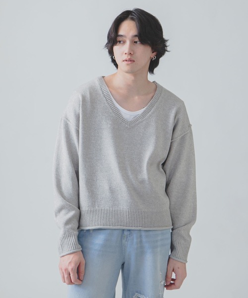 ZIP FIVE -White Line- セーター ニット 「White Line」 杢 Vネック