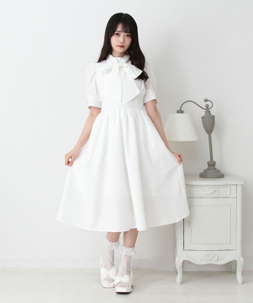 DearMyLove ワンピース コットンバルーンボウタイリボンワンピース