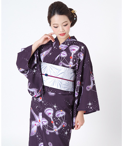 KIMONOMACHI 浴衣 レディース 浴衣 単品 紫紺色 星 レディース