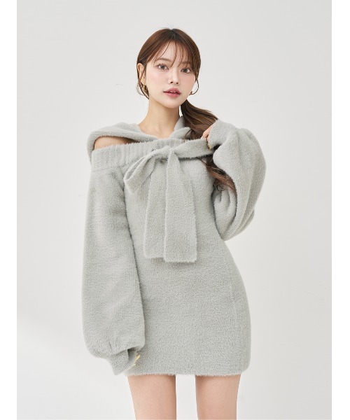 Darich（ダーリッチ） ワンピース フーディーオフショルニットミニ