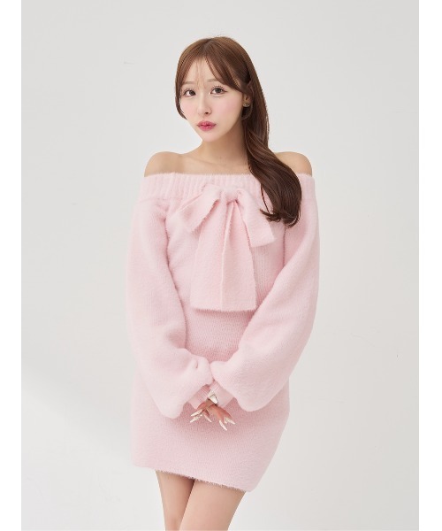 Darich（ダーリッチ） ワンピース フーディーオフショルニットミニ