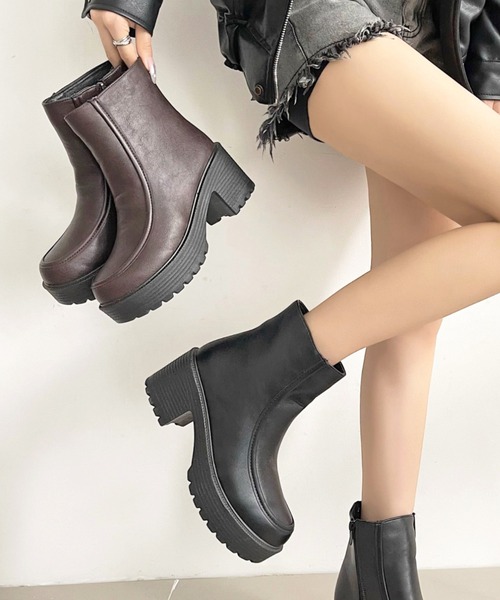 Shoes in Closet（シュークロ） ブーツ 軽量厚底 モカステッチ ヒール