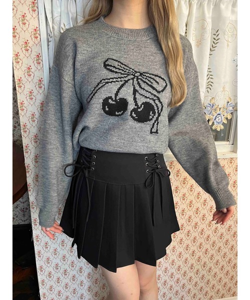 ニット セーター リボンチェリージャガードニット レディース