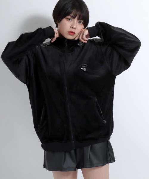 ジャージ 蜂さん ワンポイント刺繍 サイドライン ベロア トラック