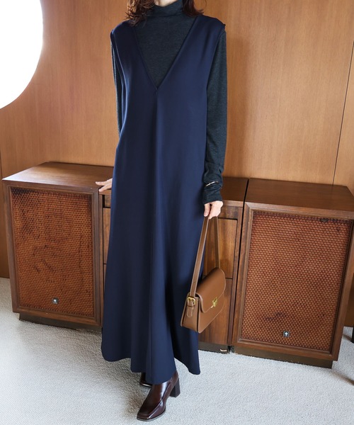 evernavy ワンピース Vネックポンチフレアワンピース : ZOZOTOWN Yahoo