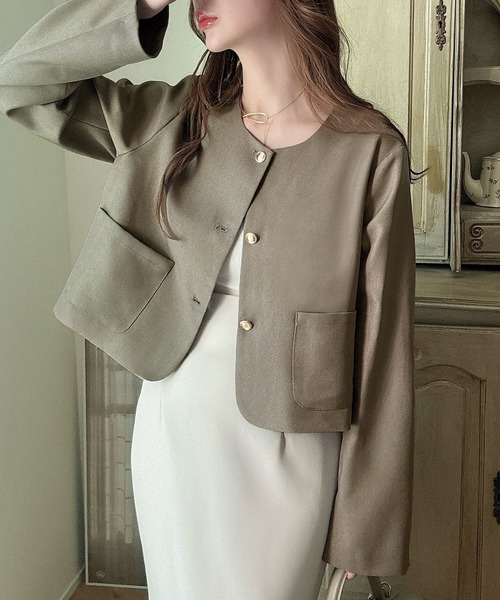 Meiru ジャケット ノーカラージャケット 金釦ノーカラージャケット