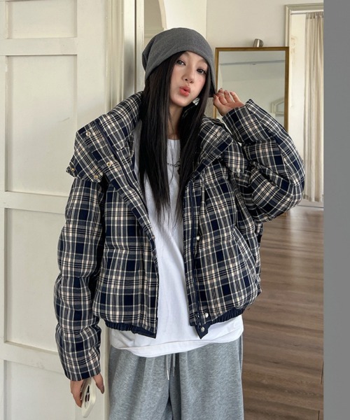 ダウンコート ダウンジャケット チェック柄エコダウンジャケット