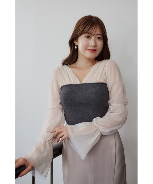 Her lip to ニット セーター Tulle Sleeve Knit Top レディース